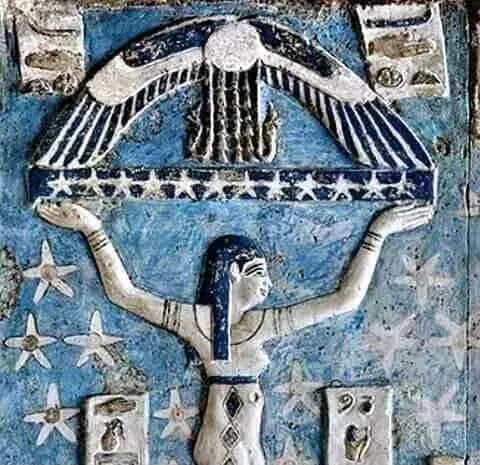 A painted relief of a goddess raising the star-filled sky, Dendera Temple